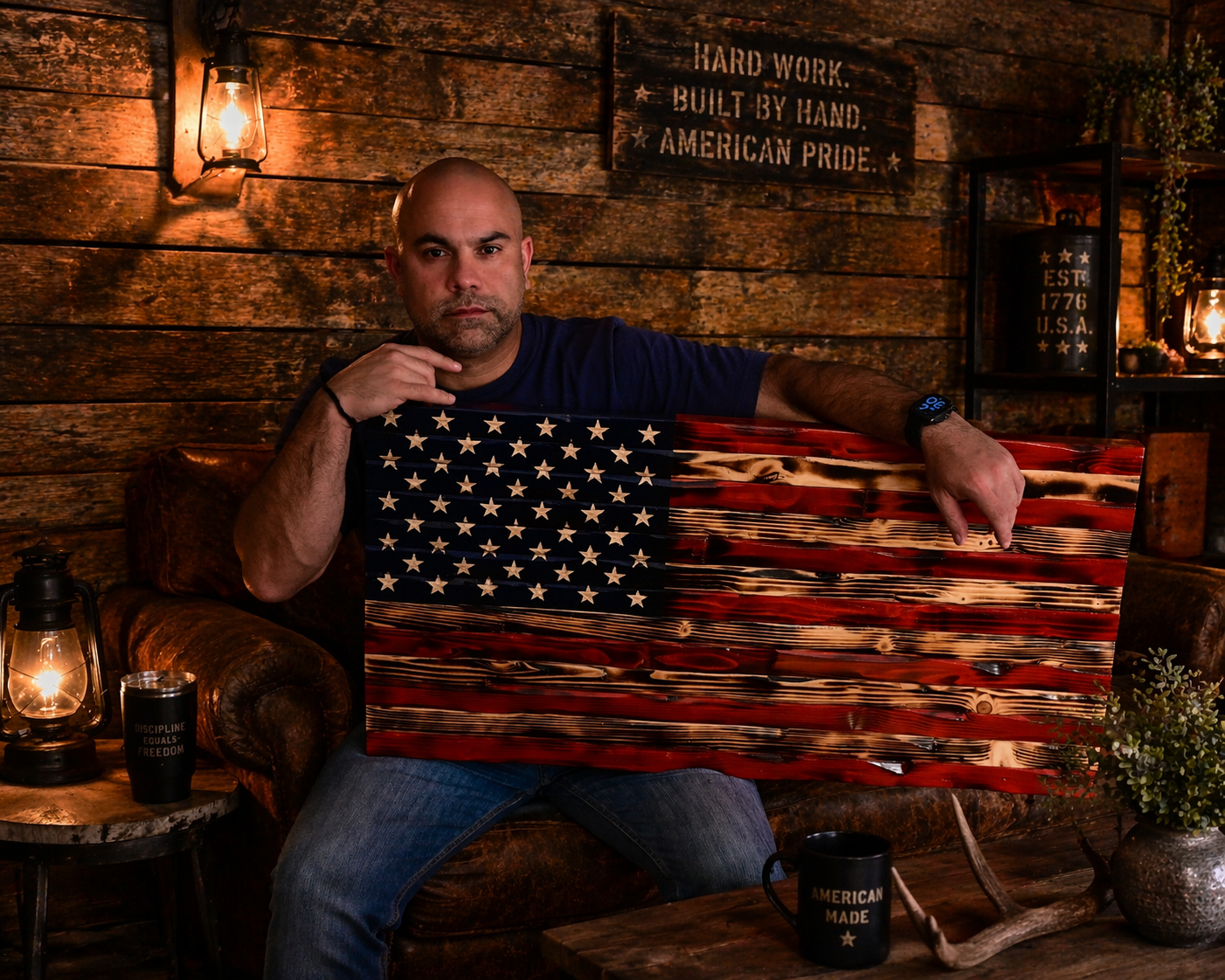 Vinny holding flag